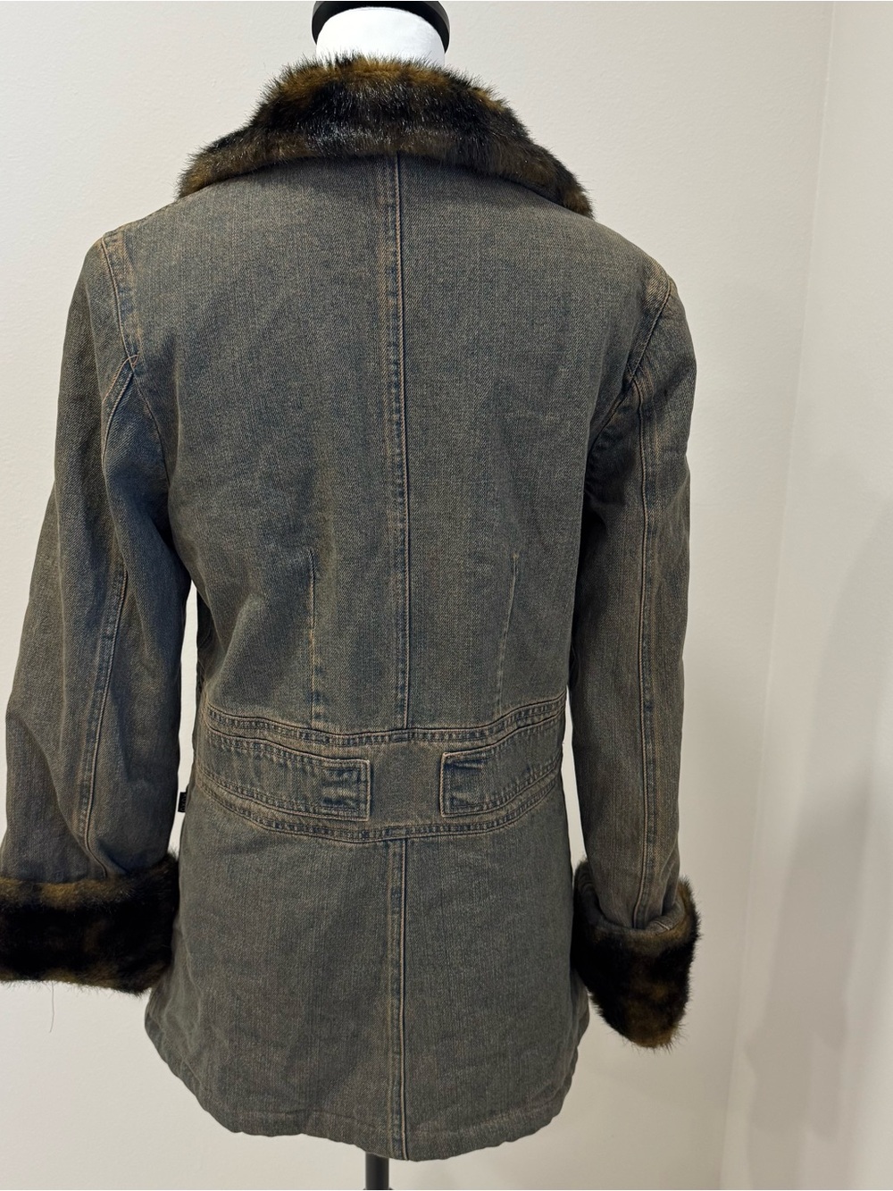 XOXO Y2K 2000s Denim Fur Penny Lane Utility Retro Boho Moto Grunge Fall Winter S - Picture 4 of 11